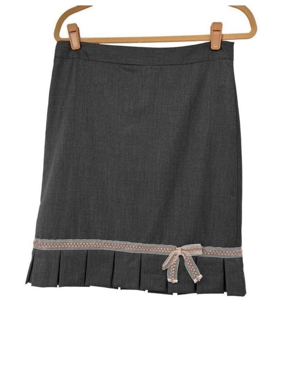 VTG 2005 Banana Republic sz 8 Charcoal Wool skirt Ribbon Bow Trim pleat y2k